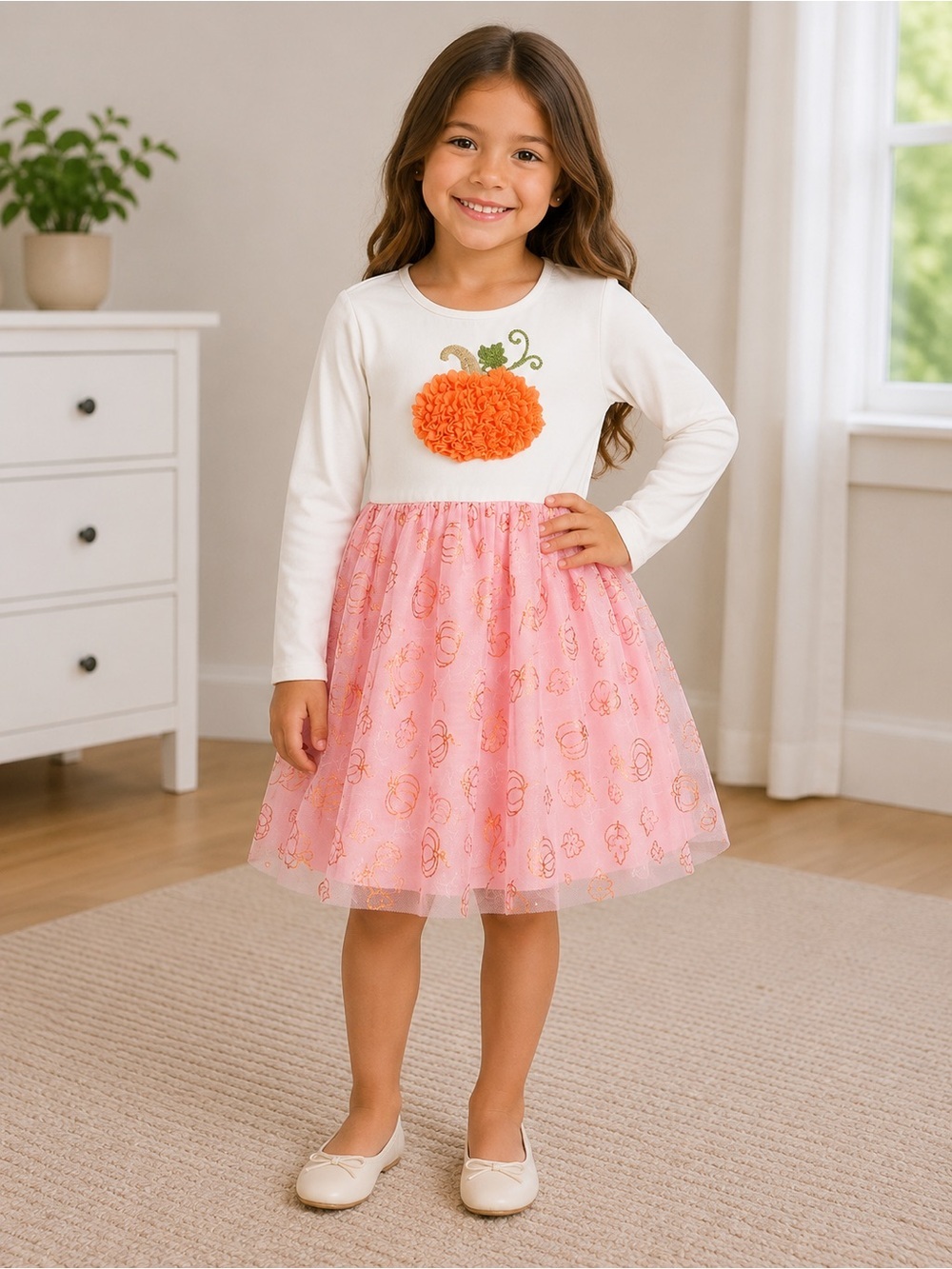 Zunie • NWT Girls White & Pink Pumpkin Tulle Dress
